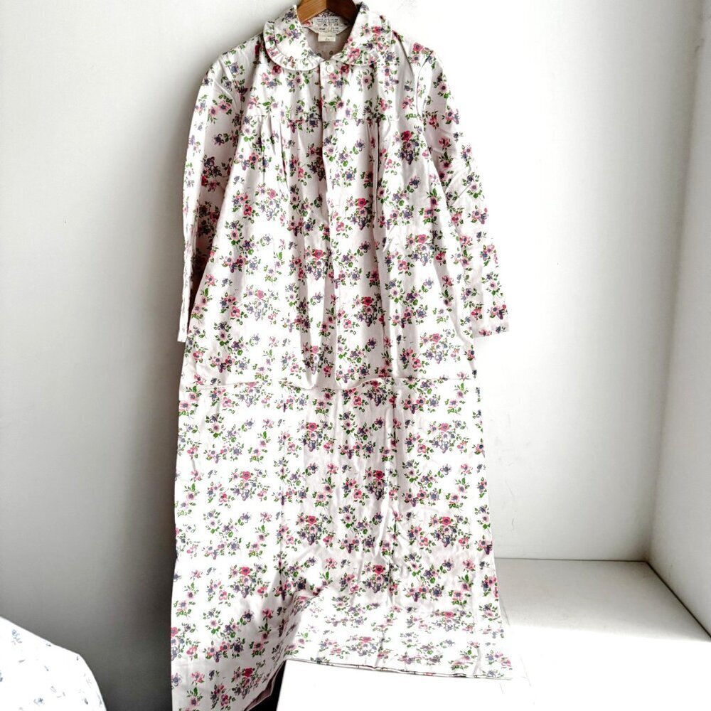 Vintage Mr. Robert 100% Cotton Flannel Pink Blue Floral Nightgown L - Picture 2 of 4
